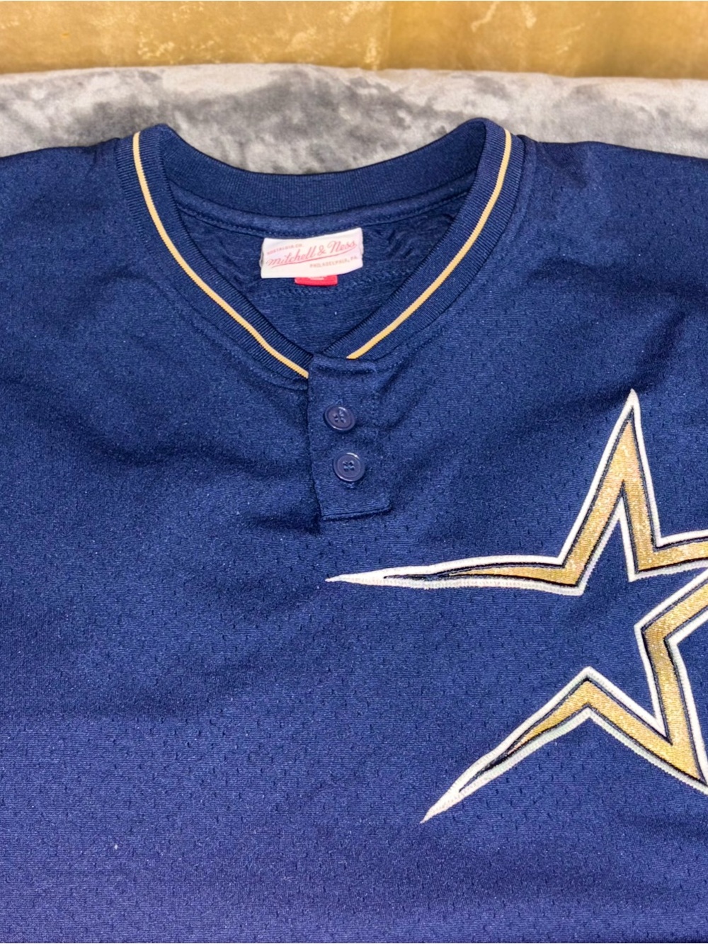 Mitchell & Ness Houston Astros Navy Blue Short S 1997Jersey with Gold Star - Picture 6 of 9